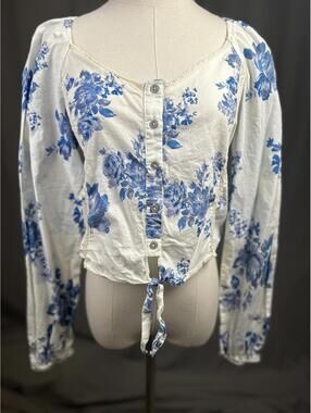 Wild Fable Womens Blue Floral Peasant Cottage Coquette Boho Blouse Size S